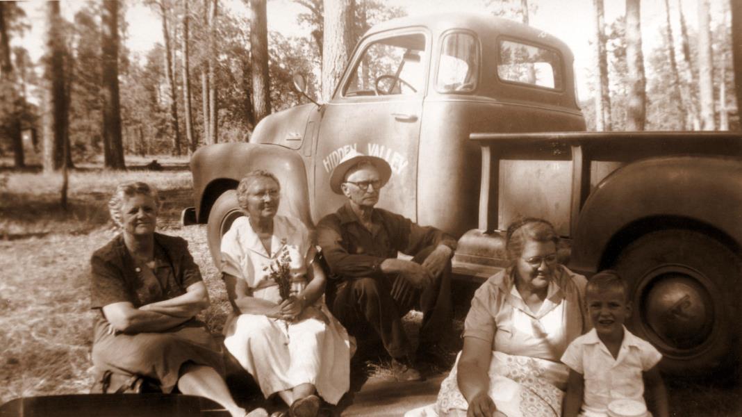 A family picnic c. 1952:  Mrs. Barrick, Gini, Albano, Ruby, Hollis